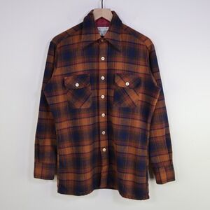 Vintage 80s Kmart Plaid Wool Blend Flannel Shirt Size M Brown Navy Blue Grunge